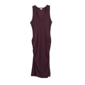 Standard James Perse Purple Split Neck Ruched Bodycon Tank Midi Dress Size 2